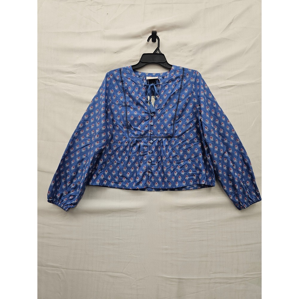 Universal Thread Womens Floral Long Sleeve Blouse Blue Cotton Casual Size Small
